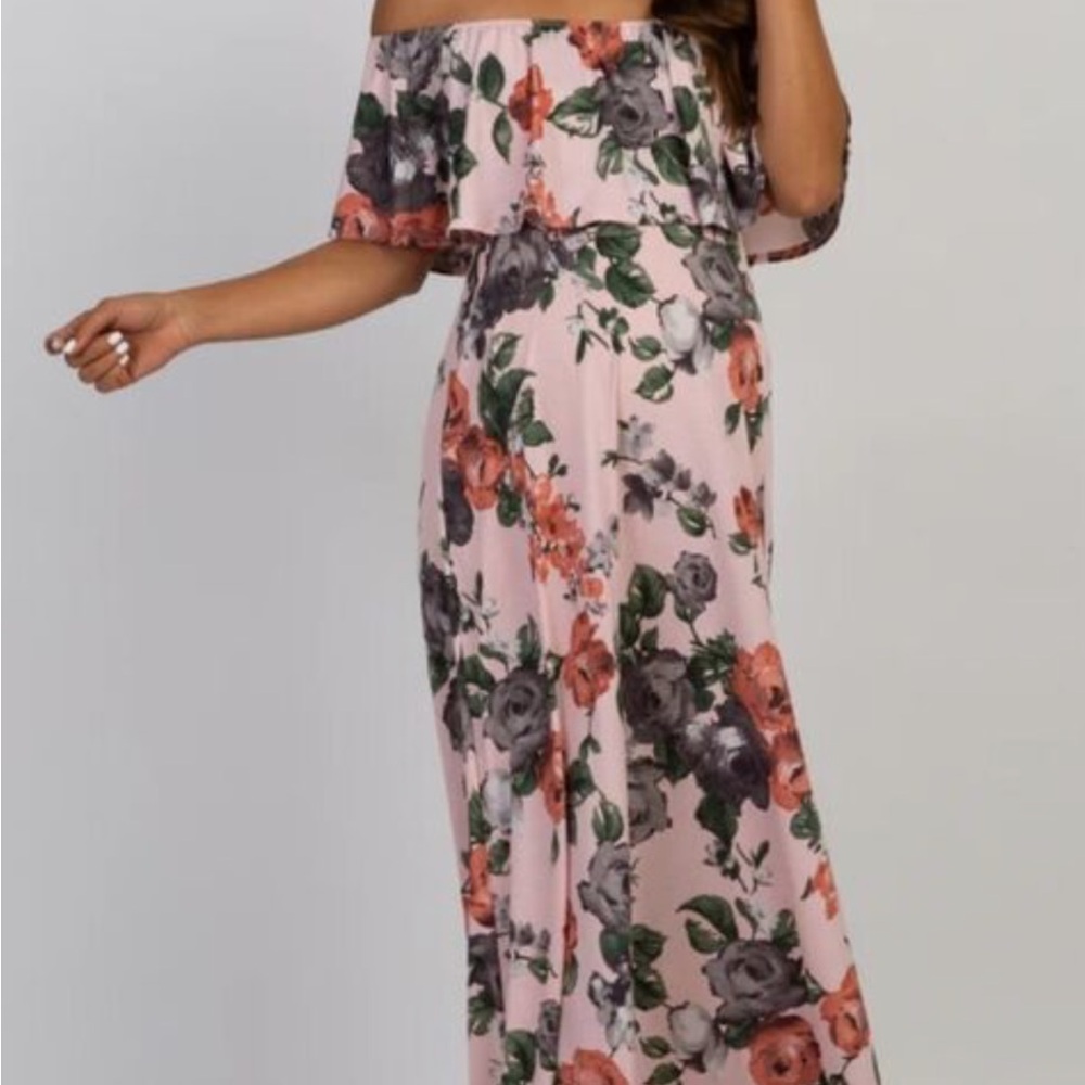 Pinkblush Floral off-shoulder Maxi Dress - light pink rose